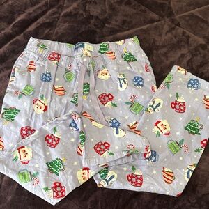 Maternity Holiday Pajama Bottoms in Light Gray with Santa & Trees